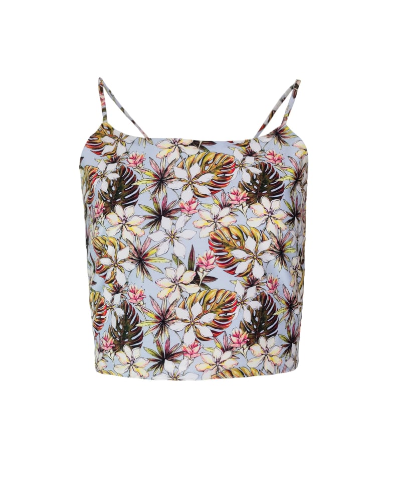 Front of a size XL Floral Printed Lace Up Top in Light Blue by Hilary MacMillan. | dia_product_style_image_id:286841